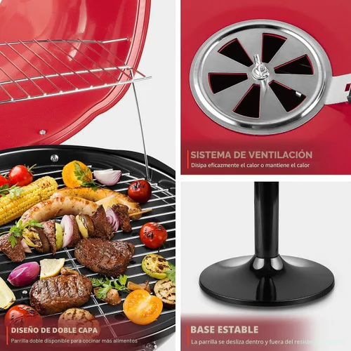 Miniatura 3 de Techwood - Parrilla eléctrica para barbacoa para interiores y exteriores, parrilla portátil extraíble de 1600 W con bandeja ajustable de calor y Rojo
