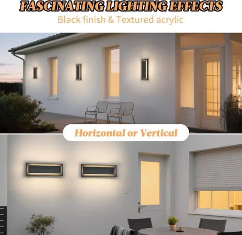 Miniatura 4 de Lámparas de porche delantero de 2 niveles, moderno aplique de pared negro para exteriores, luces exteriores LED impermeables de 15.7 pulgadas, luces