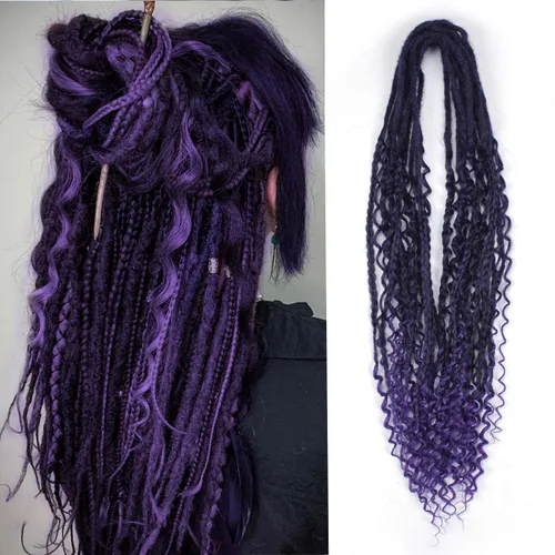 Miniatura 40 de Extensiones de rastas trenzadas bohemias de 24 pulgadas, 10 hebras de rastas sintéticas rizadas color marrón degradado con trenza de caja, rastas