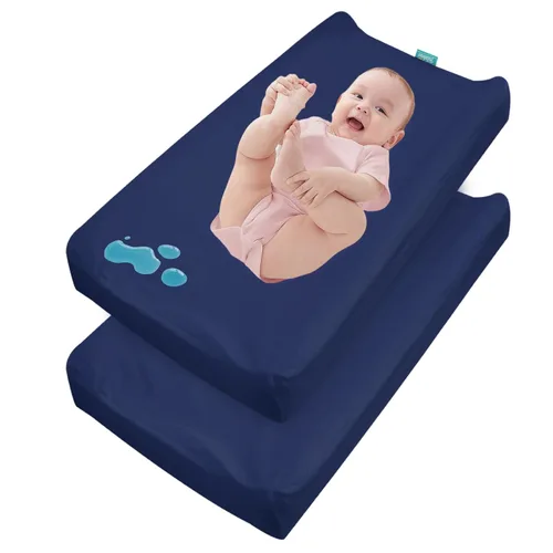 Miniatura 9 de Funda impermeable para cambiador, paquete de 2 sábanas para cambio de pañales para bebés niños y niñas, sábanas bajeras para cuna de 32 x 16 Azul