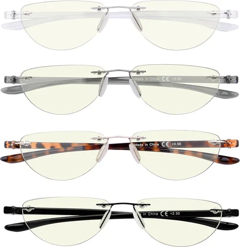 Miniatura 4 de Eyekepper Paquete de 4 lentes de lectura sin montura con bloqueo de luz azul, para mujeres y hombres, lectores de media luna, Paquete de 4