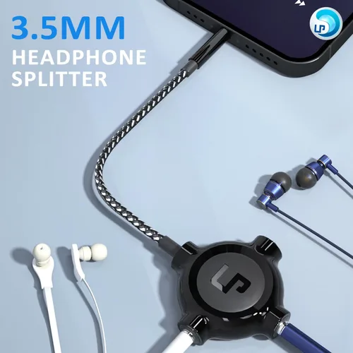 Miniatura 2 de LP Divisor de auriculares, divisor estéreo de audio trenzado de nailon de 0.138 pulgadas, macho a 3 puertos hembra para MacBook, Mac, iPad, iPhone