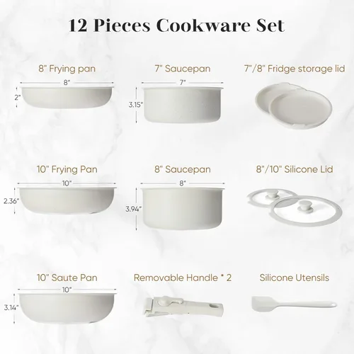 Miniatura 2 de Sweetcrispy Juego de 12 piezas de ollas y sartenes, juego de utensilios de cocina antiadherente de inducción con mango desmontable, apto