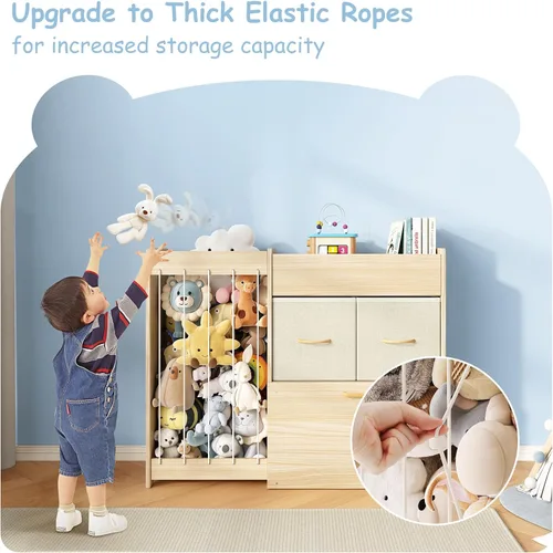 Miniatura 4 de EXPERLAM Organizador de almacenamiento de juguetes con soporte para animales de peluche, estante de juguetes de madera maciza para niños con 2