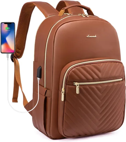 Miniatura 14 de LOVEVOOK Mochila para laptop para mujer, elegante mochila acolchada para viajes de negocios, trabajo, bolsa para computadora, con puerto USB