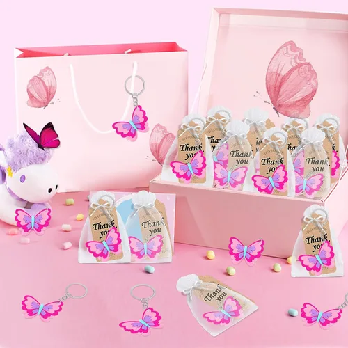 Miniatura 4 de CiciBear Paquete de 24 llaveros de mariposa para decoración de fiesta para invitados, fiesta temática de mariposas, baby shower, fiesta escolar