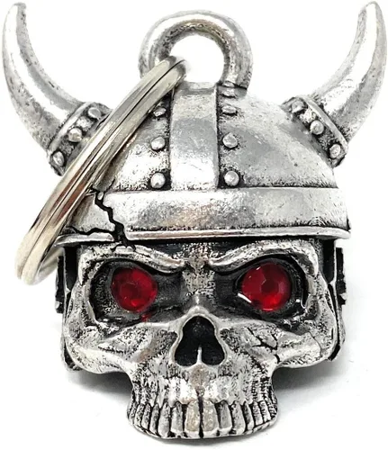 Bravo Bells Viking Helmet Skull Motorcycle Bell - Biker Good Luck Charm | Solid pewter biker bell. Includes split ring, velvet gift pouch and legend
