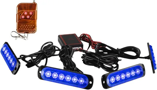 Miniatura 12 de Luces LED de Estrobo Emergencia con Control Remoto, Rojo 4EN1 24LED Rejilla de Advertencia Parpadeante para Construcción Luz de Policía Impermeable