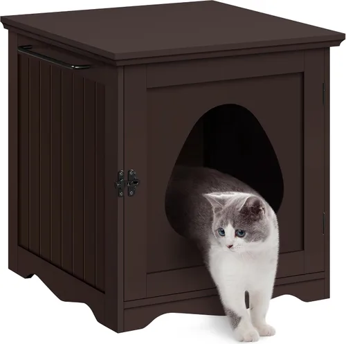 Miniatura 15 de Yaheetech Caja de arena para gatos, muebles de arena ocultos, baño para gatos, jaula para mascotas, banco de almacenamiento decorativo para Blanco