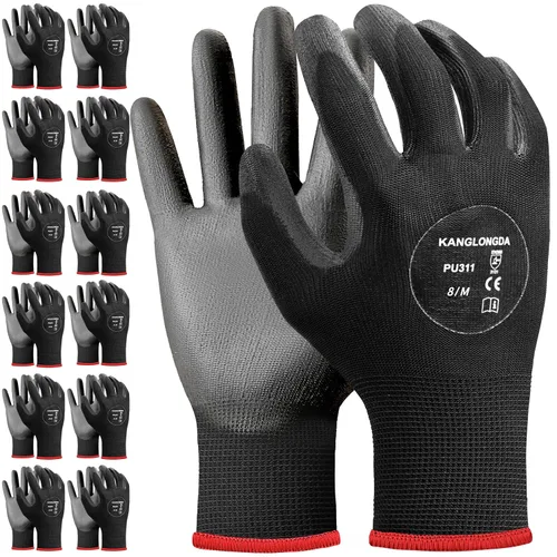 Miniatura 19 de Kebada Guantes de trabajo de seguridad, paquete de 120 pares a granel, pantalla táctil, revestimiento de poliuretano, ideales para almacén, Negro