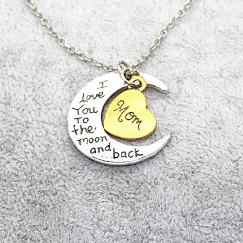 Miniatura 4 de SEniutarm Collares para mujeres y niñas I Love You tallada letra luna amor corazón colgante collar de joyería familiar regalo colgante cadena