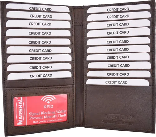 Miniatura 13 de Marshal Billetera de Cuero Bifold con Bloqueo RFID para Hombres y Mujeres Soporte de Cuero Genuino con 19 Ranuras, 2 Compartimentos para Billetes