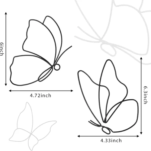 Miniatura 3 de Hotop 6 piezas de decoración de pared de mariposa de metal negro con alambre de mariposas, líneas de arte de pared, flores colgantes