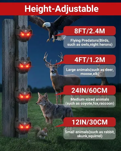 Miniatura 5 de Luces solares de depredador disuasorio de coyote - Repelente nocturno de animales con luces LED intermitentes rojas para gallinero, patio y jardín