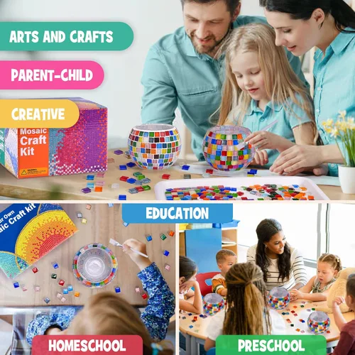 Miniatura 7 de Kit de portavelas de mosaico de vidrio, kits de mosaico de bricolaje para adultos y manualidades para niñas de 8 a 12 años, artes y manualidades