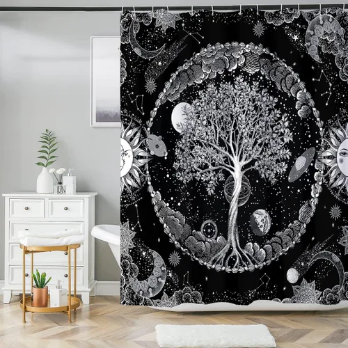 Miniatura 3 de HMS Happy Memories Cortina de Ducha con Estampado Floral Bohemio de Planta Boho, Tela de Poliéster para Decoración de Baño 72 x 72 Pulgadas