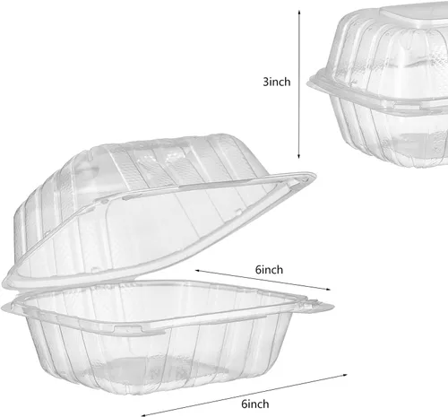 Miniatura 2 de Jaluxing 100 unidades de contenedores desechables de plástico transparente con bisagras para llevar alimentos, 15 cm de ancho, envases desechables
