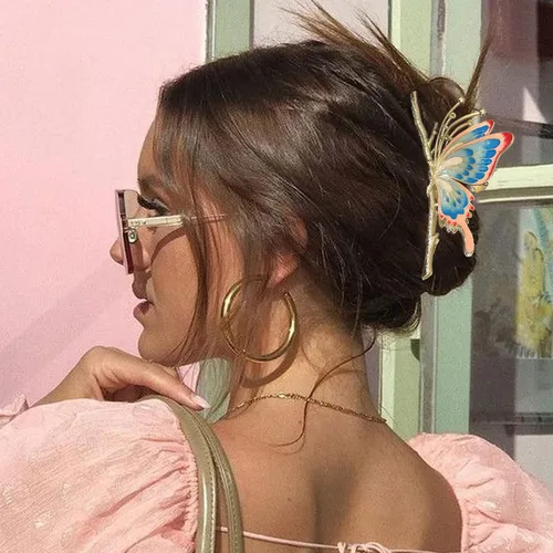 Miniatura 3 de Grandes pinzas de mandíbula de metal antideslizantes con mariposa brillante para mujeres - Agarre fuerte y bonito, accesorios para el cabello