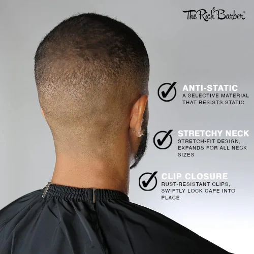 Miniatura 3 de The Rich Barber 360 Barber Cape Delantal de corte de pelo profesional ligero Vestido de corte de pelo de tela resistente al agua, Negro