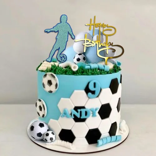 Miniatura 5 de 28 piezas de decoración de pastel de fútbol para niños, decoración de cupcakes deportivos con bolas azules y blancas y mini pelotas de fútbol