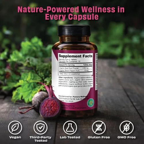 Miniatura 3 de Pomona Wellness Cápsulas de suplemento de remolacha de 1350 mg, apoya la presión arterial, la salud cardíaca, la circulación, la energía