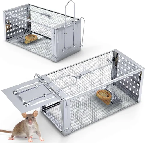 Miniatura 14 de TeqHome Trampa de jaula humana para ratas de 2 puertas, jaula de metal para animales vivos, pequeñas jaulas para roedores de liberación de capturas