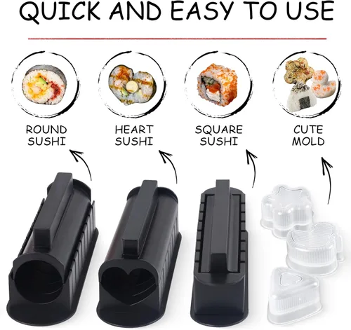 Miniatura 3 de Set de máquina de sushi HI NINGER, kit de máquina de sushi de 24 piezas para principiantes para hacer su propio sushi. Puede usarse como plato