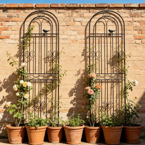 Miniatura 6 de Paquete de 2 Enrejados de Jardín de Metal de 70.8" de Alto x 19.7" de Ancho con Revestimiento Negro, Panel de Rejilla de Alambre en Celosía