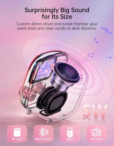 Miniatura 2 de Divoom Tiivoo-2 - Altavoz retro Bluetooth con radio FM, arte de píxeles, mini, portátil, inalámbrico, pequeño, de diseño vintage, adecuado para Rosa