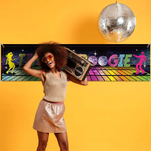 Miniatura 3 de Decoraciones para fiestas temáticas de los años 70, tela grande de los años 70, telón de fondo colorido de discoteca, suministros para fiestas