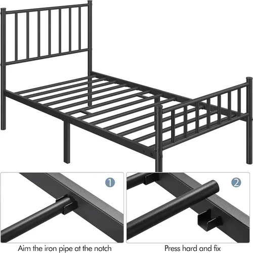 Miniatura 8 de Yaheetech Base de cama individual con plataforma de metal, base de colchón con cabecero y estribo, no necesita somier, almacenamiento debajo