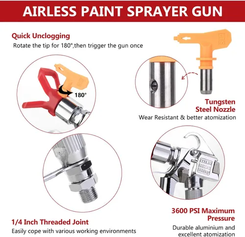 Miniatura 3 de DUSICHIN Pistola de pintura sin aire Pulverizador de pintura de alta presión 3600 PSI 517 TIP Junta giratoria de 10 pulgadas, poste de extensión
