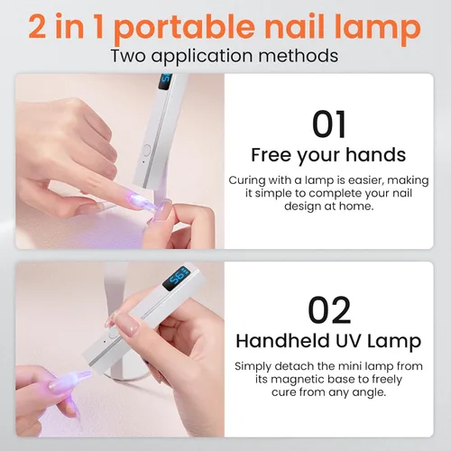 Miniatura 4 de Mini luz ultravioleta de mano para uñas de gel con soporte magnético para secador de uñas de un dedo con pantalla LCD Lámpara de uñas inalámbrica