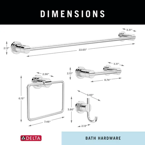 Miniatura 7 de DELTA FAUCET NIC64-PC Nicoli - Juego de 4 piezas de accesorios de baño de 18 a 24 pulgadas, toallero, soporte para papel higiénico, anillo