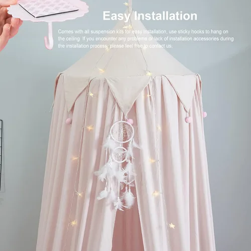 Miniatura 8 de Toldo de cama para niñas, toldo colgante redondo para cuna de bebé, decoración de habitación de cama de niños, rincón de lectura, interior y Blanco