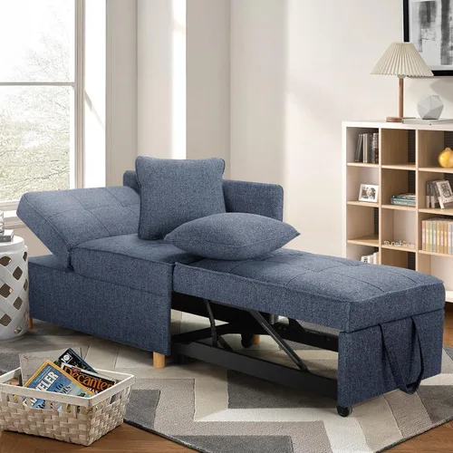 Miniatura 9 de SEJOV Sofá Cama Convertible 4 en 1 Sofás y Sillones, Sofá de 3 Asientos de Tela de Lino con 2 Almohadas Decorativas, Sillón Reclinable Individual