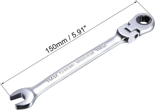 Miniatura 2 de uxcell Llave combinada de trinquete de cabeza flexible de 11/32 pulgadas SAE 72 dientes 12 puntos de trinquete de caja terminada herramientas