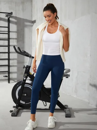 Miniatura 196 de ATTRACO Camiseta corta acanalada de entrenamiento para mujer con brasier integrado para yoga, espalda cruzada, ajuste ajustado