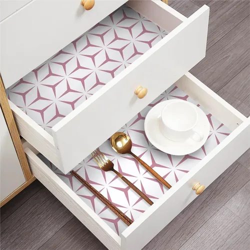 Miniatura 3 de Heroad Papel tapiz de color rosa moderno para despegar y pegar, papel de contacto bohemio geométrico rosa para armarios y cajones, apto