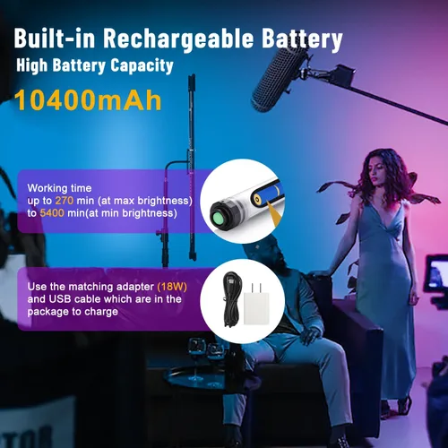 Miniatura 5 de P120 RGB luz de fotografía portátil, control de aplicación 1350 lúmenes LED video luz varita 360 ° a todo color 12 modos de iluminación CRI≥95 IP68