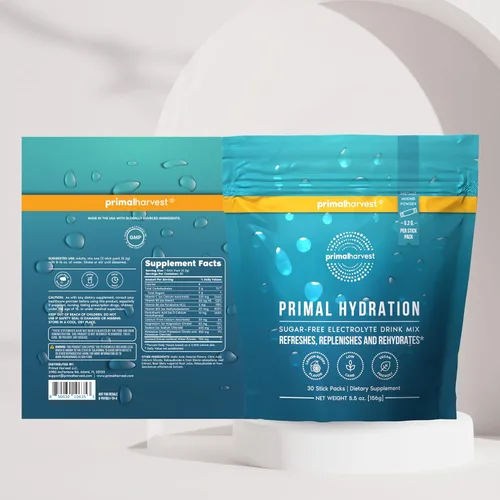 Miniatura 5 de Primal Harvest Paquetes de electrolitos en polvo Primal Hydration, paquetes fáciles de abrir, mezcla de bebida energética