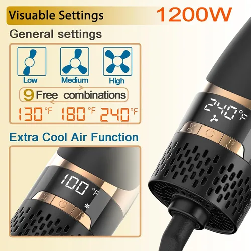 Miniatura 4 de Nicebay Cepillo secador de pelo en uno, cepillo secador de pelo para mujeres, cepillo de soplado de un paso con pantalla de visualización, barril