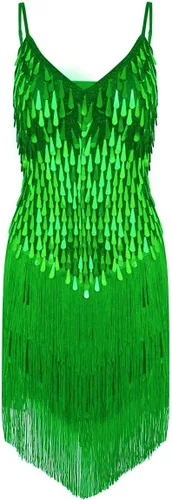 Sywiyi Wonen's - Vestido de baile con flecos y lentejuelas brillantes, tango latino, Samba, con borlas y flecos, vestido de fiesta de noche