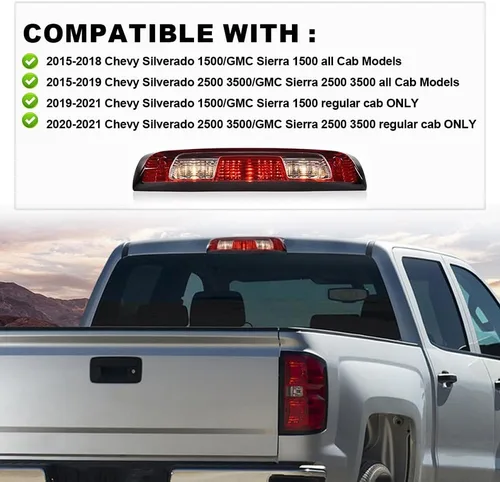 Miniatura 2 de CHEDA Tercera luz de freno trasera de montaje alto compatible con Chevy Silverado/GMC Sierra 1500 2500 3500 2015-2021 23509162 84900397