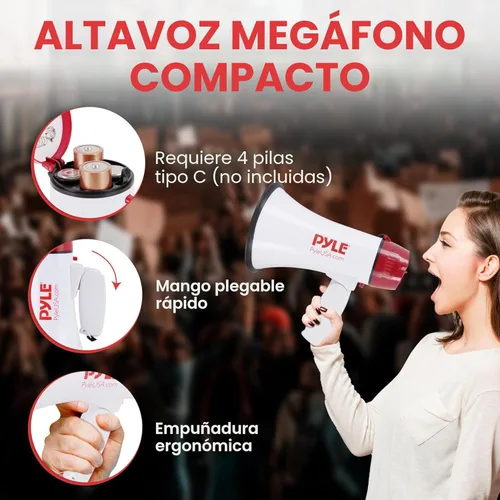 Miniatura 3 de Pyle megáfono altavoz compacto, funciona con baterías, sirena alarma, control de volumen (pmp20)