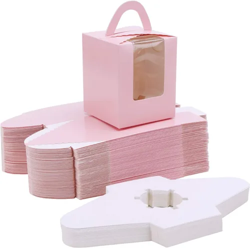 Miniatura 10 de EUSOAR Cajas individuales para cupcakes, 25 recipientes individuales de 3.6 x 3.6 x 4.3 pulgadas, cajas de regalo para magdalenas con asa para Rosa