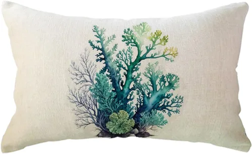 Miniatura 9 de ULOVE LOVE YOURSELF Funda de almohada de acuarela coral con diseño de planta de follaje de árbol de mar, océano náutico, playa, casa, fundas