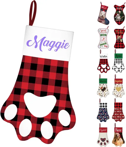 Miniatura 11 de Calcetines de Navidad personalizados con foto de nombre, medias personalizadas en forma de hueso para perros, gatos, mascotas, medias de Navidad