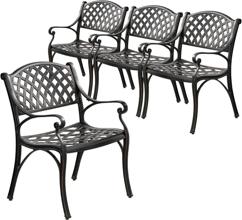 Juego de 4 sillas de patio de aluminio fundido para todo tipo de clima, sillas de patio al aire libre con reposabrazos, muebles de patio, sillas de