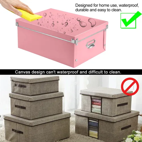 Miniatura 4 de SEEKIND Caja de almacenamiento, contenedores decorativos con tapa, juego 3 en 1, de plástico, con asas, cierre de botón, a prueba de humedad, J-Rosa
